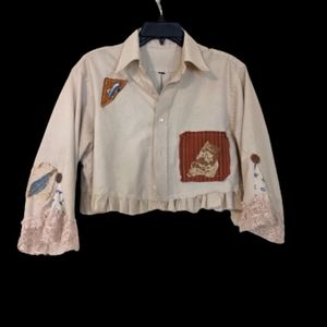 OOAK Crop Button Shirt Patches Up cycled Large